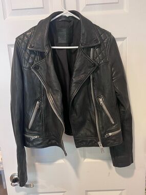All Saints- CARGO DISTRESSED LEATHER BIKER JACKET